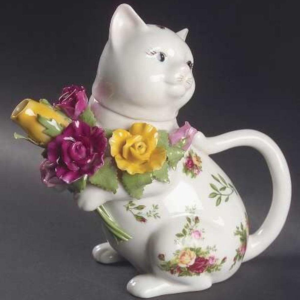 royal albert old country rose cat teapot, new in b - Picture 3 of 6